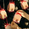 Envoltório de presente 24 pcs sacos de doces de Natal casa forma caixa de presente de Natal saco de biscoito caixas de embalagem com cordas decorações de Natal ano 231102