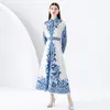 Vit Paisley Floral Boho Maxi Dress Women Designer Lapel Button Slim Vacation Shirt Dresses With Belt 2023 Spring Autumn Party Runway Long Sleeve Frocks