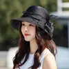 Fashion Fisherman Caps Floral Organza Dot Mesh Church Hat For Women Foldbar Wedding Party Hat Summer Beach Protection Sun Cap