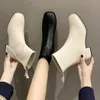 Buty elastyczne skarpetki buty mody kostki botki kobiety wysokie obcasy obcasowe pięta kwadratowe palce krótkie buty kobiety retro damskie buty 231102