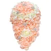 Wedding Flowers Big Size Cascading Bridal Waterfall Bouquet Beaded Rhinestone Artificial Rose Bride Holding Foam