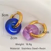 Dangle Earrings Contrast Colorful Clear Resin Round Geometry Gold Color Metal Circle Drop For Women Girls Stainless Steel Jewelry Korea