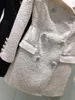 Lässige Kleider 2023 Damenmode Langarm One-Wort-Schulter Off-the-Shoulder Tweed Zweireiher Langes Kleid 0907
