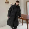 Parka da uomo in piumino Cappotto invernale di media lunghezza Cappotti in cotone Colletto alla coreana Maniche lunghe Nero monopetto sopra il ginocchio 231101