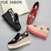 Dress Shoes YUE JABONwoman Loafer Star Square Toe Lace up Thick Bottom Platform Wedge Height increasing star shoe 35 41 231102