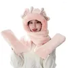 Berretti Cappello in materiale morbido Guanti invernali Sciarpa in peluche 3 in 1 da donna Set Decorazione antivento per cartoni animati Protezione per le mani da donna