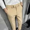 Men's Suits 2023 Men Dress Pants Summer Fashion Dark Green Mens Suit Pure Color Business Slim Fit Office Tight Cropped