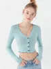 Tricots pour femmes 2023 Printemps Cardigan tricoté Femmes Slim Fit Manches longues Couleur Solide Pull mince Simple Boutonnage Sexy Court Col V Top