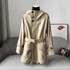 Frauen Leder Dame Echtem Schaffell Jacke Mit Kapuze Frühling Herbst Frauen Trenchcoat Lange Mode Mantel Gürtel TF5295