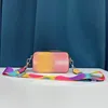 مصمم حقيبة لقطة جديدة متعددة الألوان حقائب كتف كاميرا المرأة موضة التعادل صبغ جلد فاخر Crossbody بريق حزام محفظة حقيبة رمادية