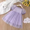 Robes de fille enfant en bas âge filles à manches courtes nœud papillon étoile paillettes tulle volants robe de princesse soirée dansante 78 vêtements robes 3_4ans