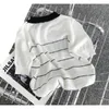 Дизайнерская летняя мода женская вязания футболка женская экипаж шея в рубашках