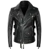 Мужская куртка из искусственной кожи черного цвета в американском мотоциклетном стиле, мужская куртка из натуральной натуральной яловой кожи, облегающее байкерское пальто с косой молнией, S 5XL 231102