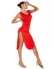 Stage Wear Adult Latin Dance Dress Red Draped Diamond Sexy Satin Ladies Elegant Celebrity Fashion Slim-Fit Split 2023