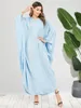 Abbigliamento etnico Abaya per donna Maniche a pipistrello blu cielo Giuntura in pizzo Abito quadrato Abito musulmano Dubai Moda araba Casual femminile