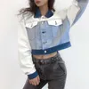 Vestes de course Denim Veste 2023 Femmes Couleur Bloc Mode Femme Manteau Court Cool Revers Bottons Slim À Manches Longues Femme Tops Printemps