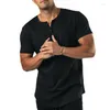 Camiseta masculina 897504629 treinamento masculino fitness verão esportes lazer cor sólida botão colarinho manga curta camiseta casual masculino