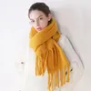 Scarves 2023 Winter Scarf Women Cashmere wrap Warm Pashmina Solid Foulard Female Wraps Thick Soft blanket Big Tassels Shawl 231101