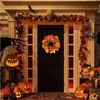 Juldekorationer Autumn Door Wreath Christmas Halloween Decoration Pumpkin Berry Pine Cone Maple Artificial Wreath Cloth Rattan Home Decoration 231101