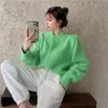 Women's Sweaters Fashion Green Cardigan Woman Korean Ins Net Red Loose Lazy Plush Round Neck Sweater Sleev Casual Knitted Top Female