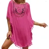 Casual Dresses Fashion Beach Cover Up Comfy Swimsuit Half Sleeves Solid Color Dress Sun Protection