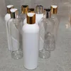 Storage Bottles 1pcs 400ml White Clear Black Empty Plastic Shampoo Bottle With Gold Silver Disc Top Cap PET Body Wash Cosmetic Packaging