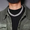 Iced Out 14mm Mens Silver Miami Cuban Link Necklace Hip Hop Lad Diamond Bling Prong Chaine Homme Cuban Chain