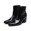 Botas masculinas tornozelo salto alto chealse homens zíper couro casual artesanal vestido genuíno para