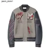 Off White Мужская куртка высокого качества Модельер Мужские куртки Off Ветровка Varsity Vintage Свободные длинные бейсбольные женские и мужские кожаные пальто в стиле хип-хоп 9 OR6R