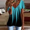 Women's T Shirts Black Athletic Tee Women Fashion Comfortable Blue Print Short Sleeve V Neck Top Womens Long TeeWomen's