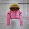 Parkas de plumón para mujer Janveny Big Real Piel de mapache con capucha impermeable invierno corto abrigo acolchado Sles desmontable mujer pato abajo chaqueta Fe Parkas L231102