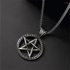 Pendentif Colliers En Acier Inoxydable Chaîne Collier Pour Hommes Gothique Rond Pentagramme Creux Étoile Mâle Bijoux En Gros