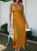 Casual jurken Satin strapless slanke maxi jurk zomer elegante backless holle out buis top 2023 dames mode feest sexy clubgewaad