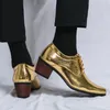Scarpe eleganti 2023 Luxury Gold Uomo Mocassini in pelle con tacco alto Designer a punta Matrimonio formale Big Size 231102