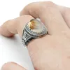 Küme halkaları vintage 925 Tayland Sterling Gümüş Yüzük Taş ile Erkekler Doğal Agate Warrior Crown Erkek Kadın Türk Takı