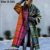 Damesjassen 2023 Herfst Winter Dames Warme Franse stijl Wolmixen Lange jassen Gewatteerde overjas Elegante geruite kleding S5XL 231101