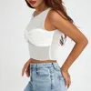 Damestanks vrouwen mesh vest mouwloze bemanning nek geplooide slanke fit zomers dames ruche crop top y2k gemonteerd shirt camis tops