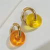 Dangle Earrings Contrast Colorful Clear Resin Round Geometry Gold Color Metal Circle Drop For Women Girls Stainless Steel Jewelry Korea