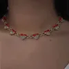 Chokers 2024 Valentine S Day Hediye Mikro Pave Bing CZ Kalp Şekleli Kırmızı Emaye Zinciri Kolye Moda Düğün Takı 231101