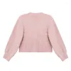 Women's Knits Cherry Pink Girl Knitted Sweater Cardiga Ladies Jacket Autumn Winter Button Fashion Cloth Style V-neck Casual Tops
