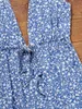 Casual Dresses 2023 Summer Ditsy Floral Ruffled Tie Open Back Mini Dress Fashion Women's V Neck Lady Streetwear ärmlös mysig kjol
