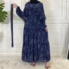 Etniska kläder Dubai Arab Muslim Chiffon Floral Maxi Dress for Women Lace-up Marocko Party Long Musluman Islamic Ramadan Abaya 2023