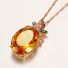 Pendant Necklaces Luxury Female Crystal Oval Necklace Dainty Gold Color Chain Charm Yellow Zircon Wedding For Women