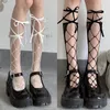 Women Socks Japanese Style Lolita Thigh High Harajuku Gothic Hollowed Out Mesh Bandage Student Over Knee Stockings Long