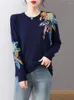 Frauen Pullover Blumen Druck Frühling Herbst Koreanische Mode Pullover Langarm Top Blusas Femme Dünne Strickwaren Pullover