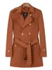 Misturas de lã masculina Médio longo blusão moda masculina trespassado marrom casual trench coat homens primavera e outono jaquetas finas S-6XL tamanho 231101