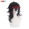 Vtuber Luxiem Vox Akuma Cosplay largo negro reflejos sintético resistente al calor pelucas de Anime para fiesta de Halloween + gorro de peluca cosplay