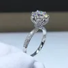 Female Flower ring 925 sterling silver Round 3ct AAAAA Zircon cz Engagement Wedding Band Rings for women Bridal Party Jewelry