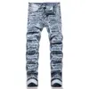 Новая мода мужчина Robin Ripper Jeans Jeans Джинсовые брюки Shinny Fit Slim Strate Men's Miri Biker Jean Brousers Панчание расстроенное размер 29-38 Серый Пласт