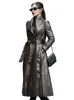 Women 'Blends Nerazzurri Autumn Long Brown Black Soft Faux Leather Trench Coat for Women Belt Skirted Skirty Luxury Fashion 5XL 6XL 7XL 231102